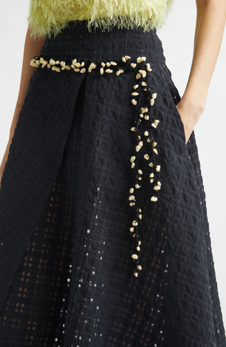 KÚR Crochet Accent Sheer Check Wrap Skirt, Alternate, color, Black