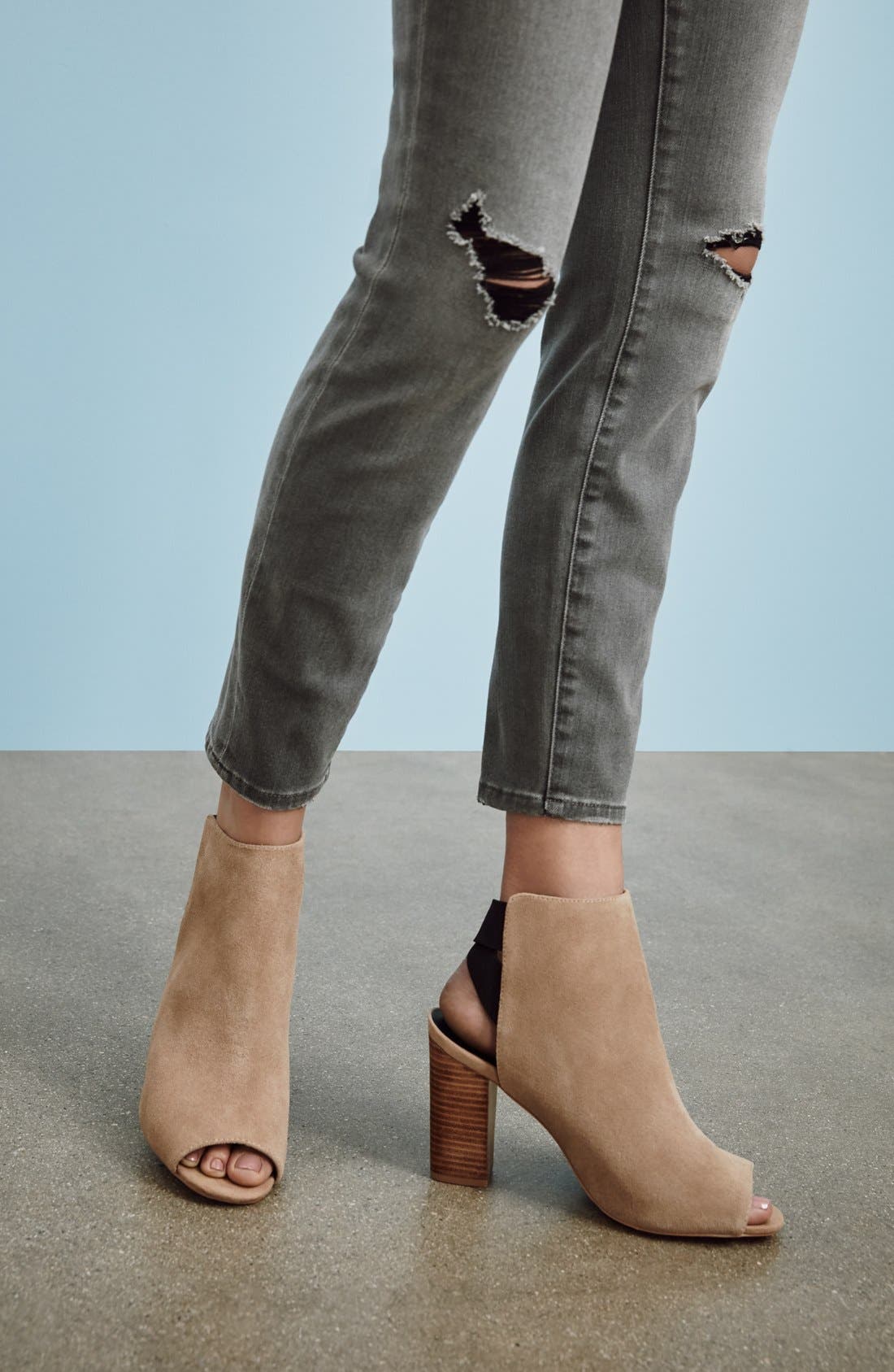 'Dakota' Peep Toe Bootie, Alternate, color, BLACK SUEDE