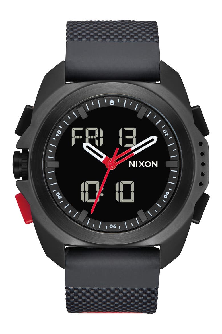 Ripley Ana-Digi Silicone Strap Watch, 47mm, Main, color, BLACK / RED