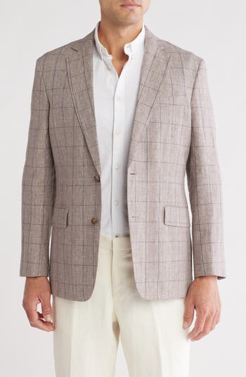 Brooks Brothers Classic Fit Beige Plaid Hemp & Linen Blazer