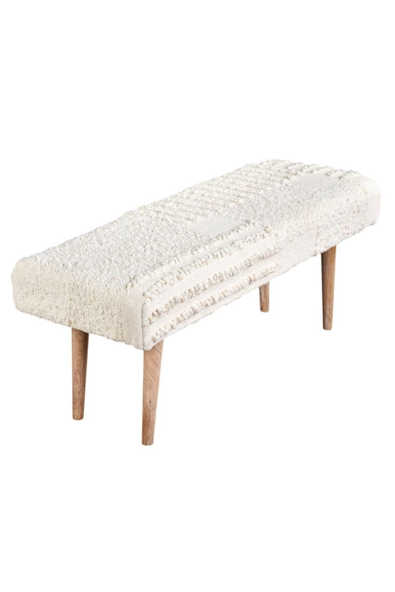 Boucle Patchwork Handwoven Bench, Main, color, White