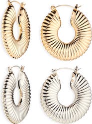 Tasha Set of 2 Textured Tube Hoop Earrings