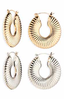 Tasha Set of 2 Textured Tube Hoop Earrings