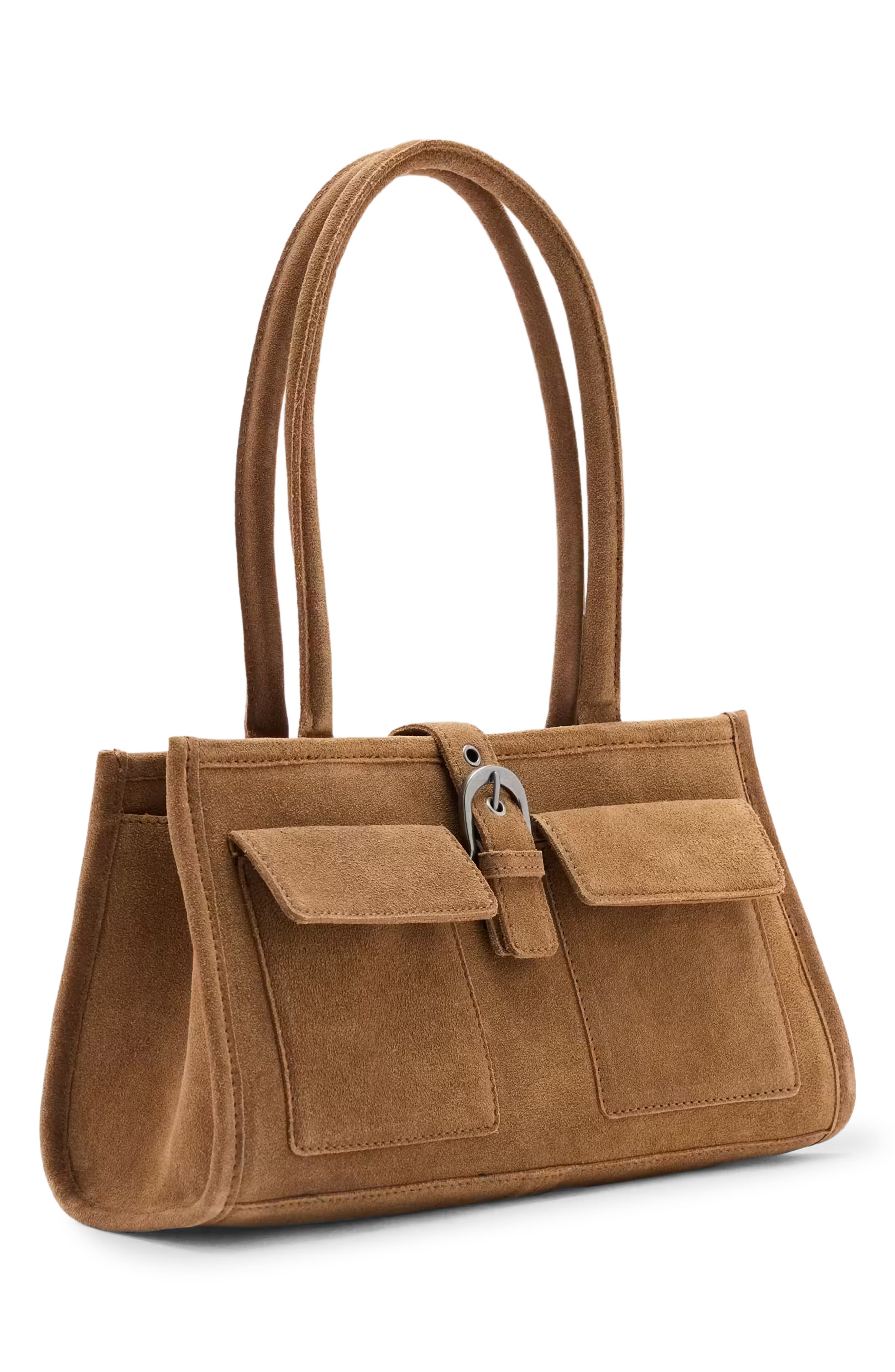 Suede Buckle Shoulder Bag, Alternate, color, SAND