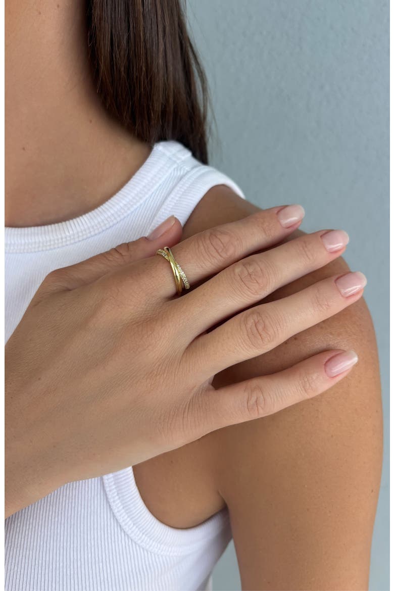 14K Gold Plated Cubic Zirconia Crisscross Band Ring, Alternate, color, GOLD