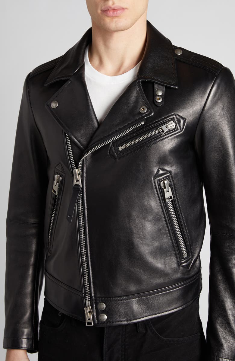 TOM FORD Quilted Lining Lambskin Leather Biker Jacket, Alternate, color, Lb999 Black