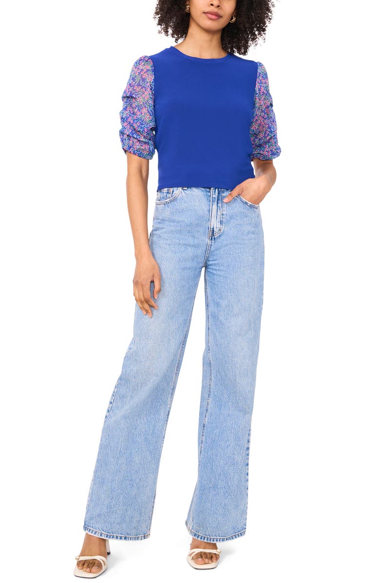 Chaus Mixed Media Floral Print Top, Alternate, color, Goddess Blue