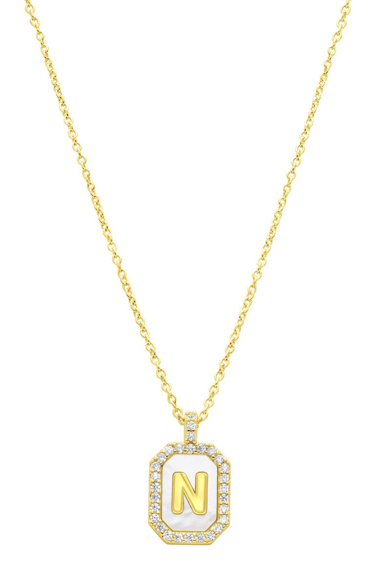 Crystal Mother of Pearl Initial Pendant Necklace, Main, color, GOLD-N