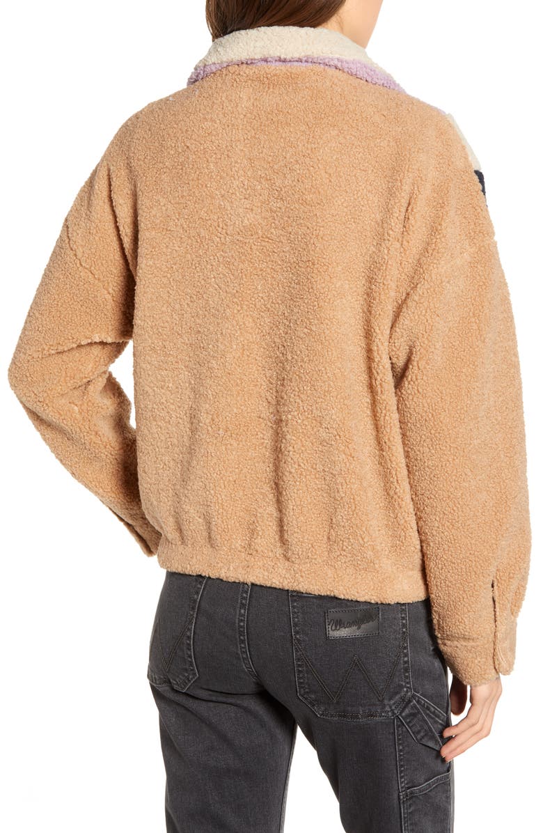 J.O.A. Colorblock Faux Shearling Quarter Zip Jacket, Alternate, color, 