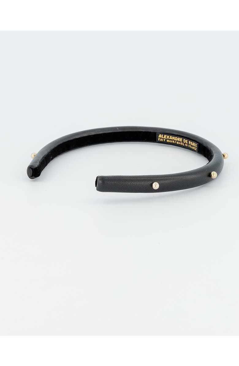 Alexandre de Paris Belle de Jour Leather and Gold Studs Headband, Alternate, color, Black