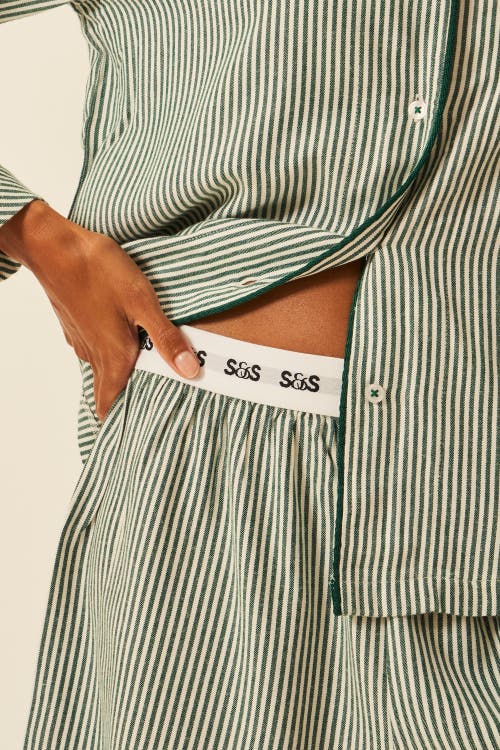 Stripe & Stare Ecovero Pyjama Shorts In Green
