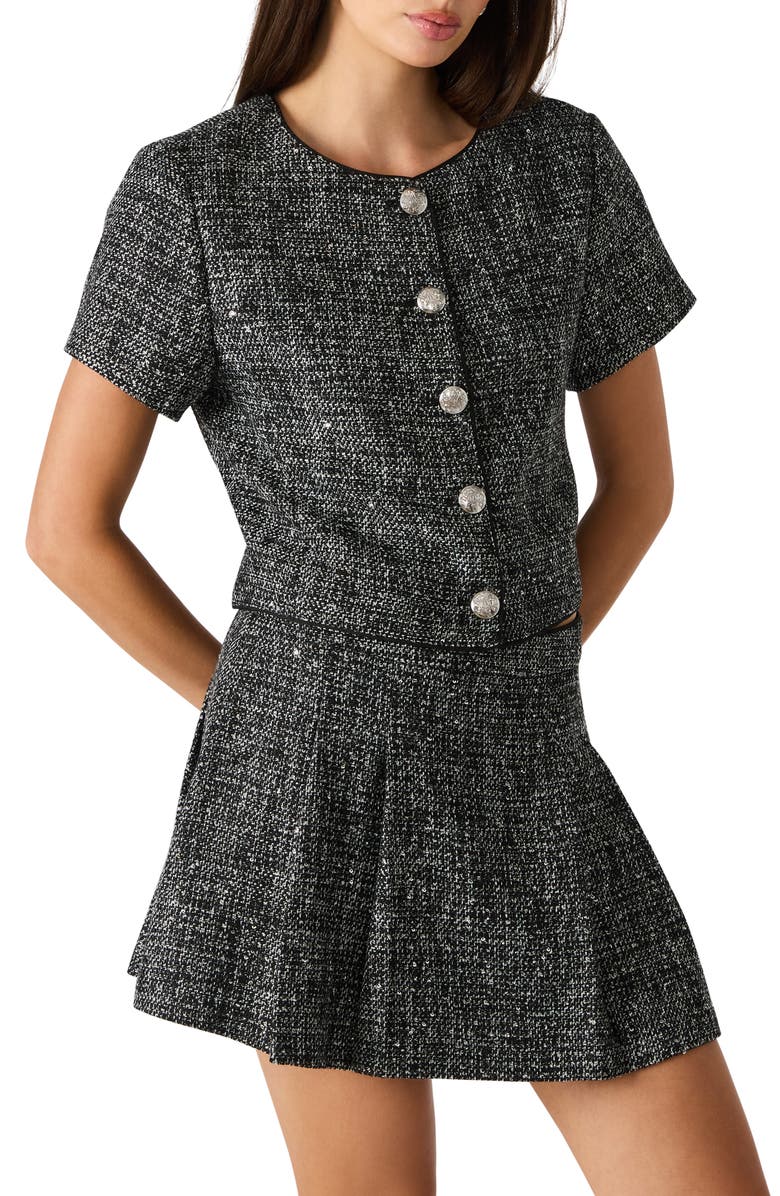 Steve Madden Aralynn Crop Tweed Top, Alternate, color, Black