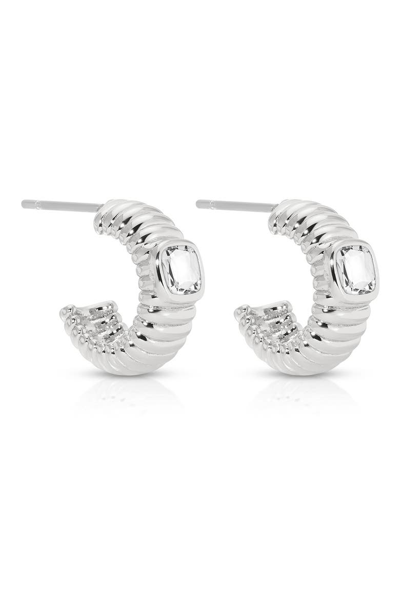Contemporary Textured Small Hoop Earrings, Alternate, color, SILVER