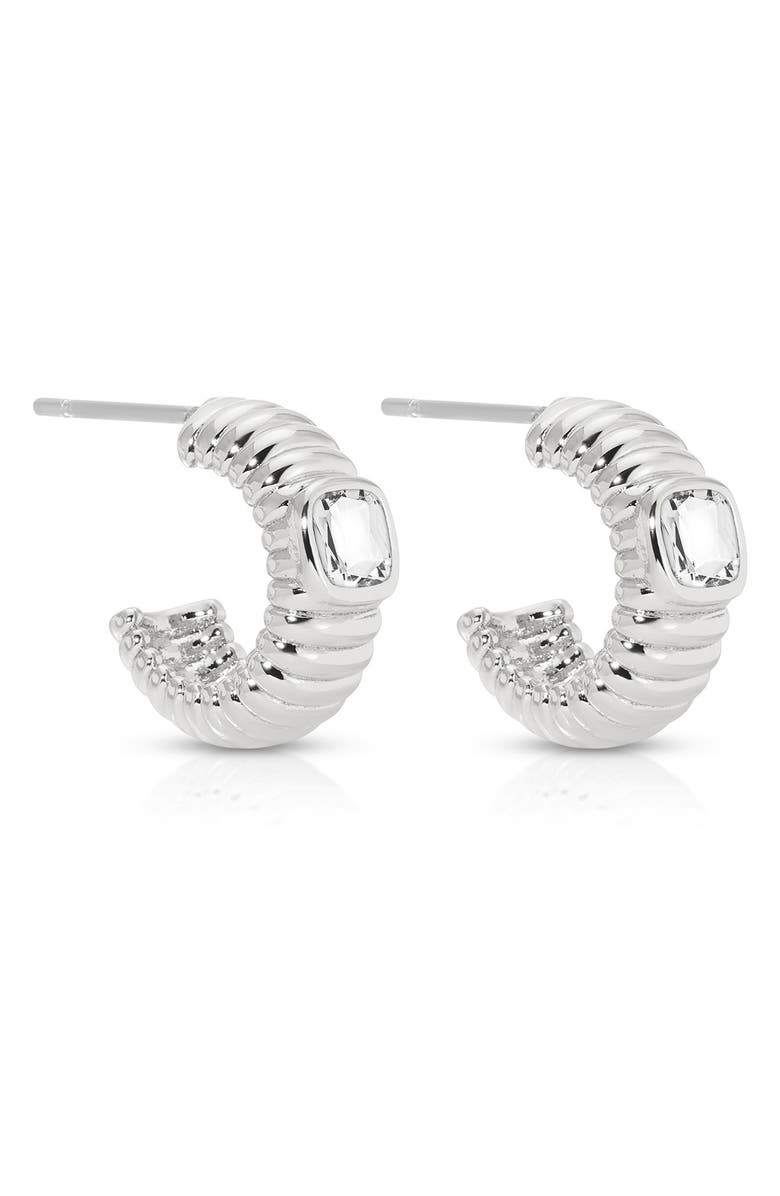 Ettika Contemporary Textured Small Hoop Earrings, Alternate, color, Silver