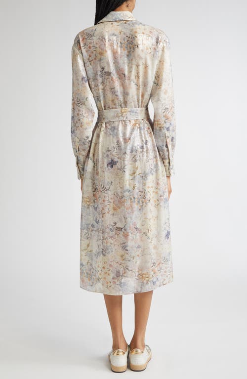 Golden Goose Journey Floral Long Sleeve Sequin Shirtdress In Pink