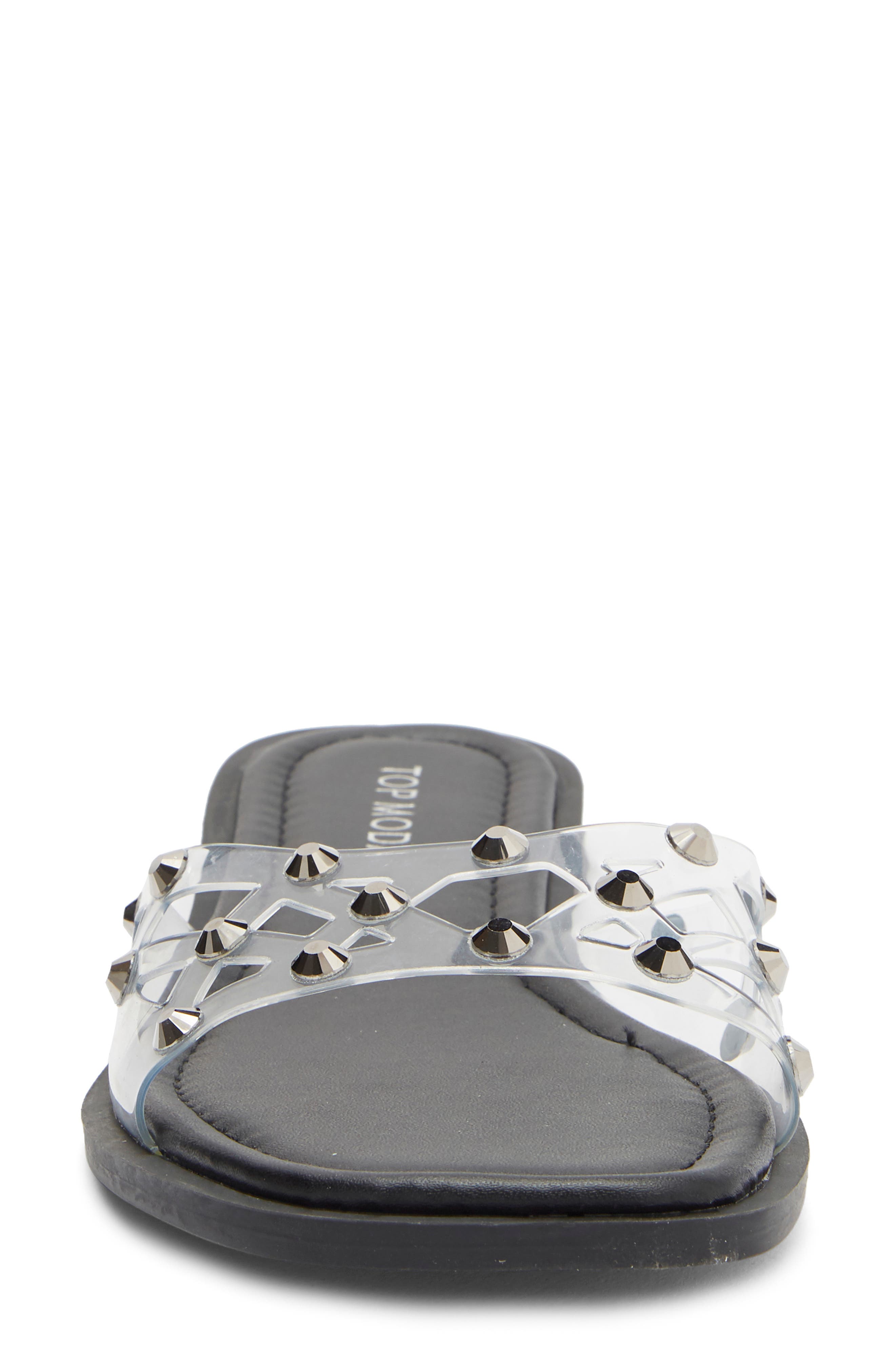 TOP MODA Zita Rhinestone Strap Slide Sandal, Alternate, color, Pewter Pu