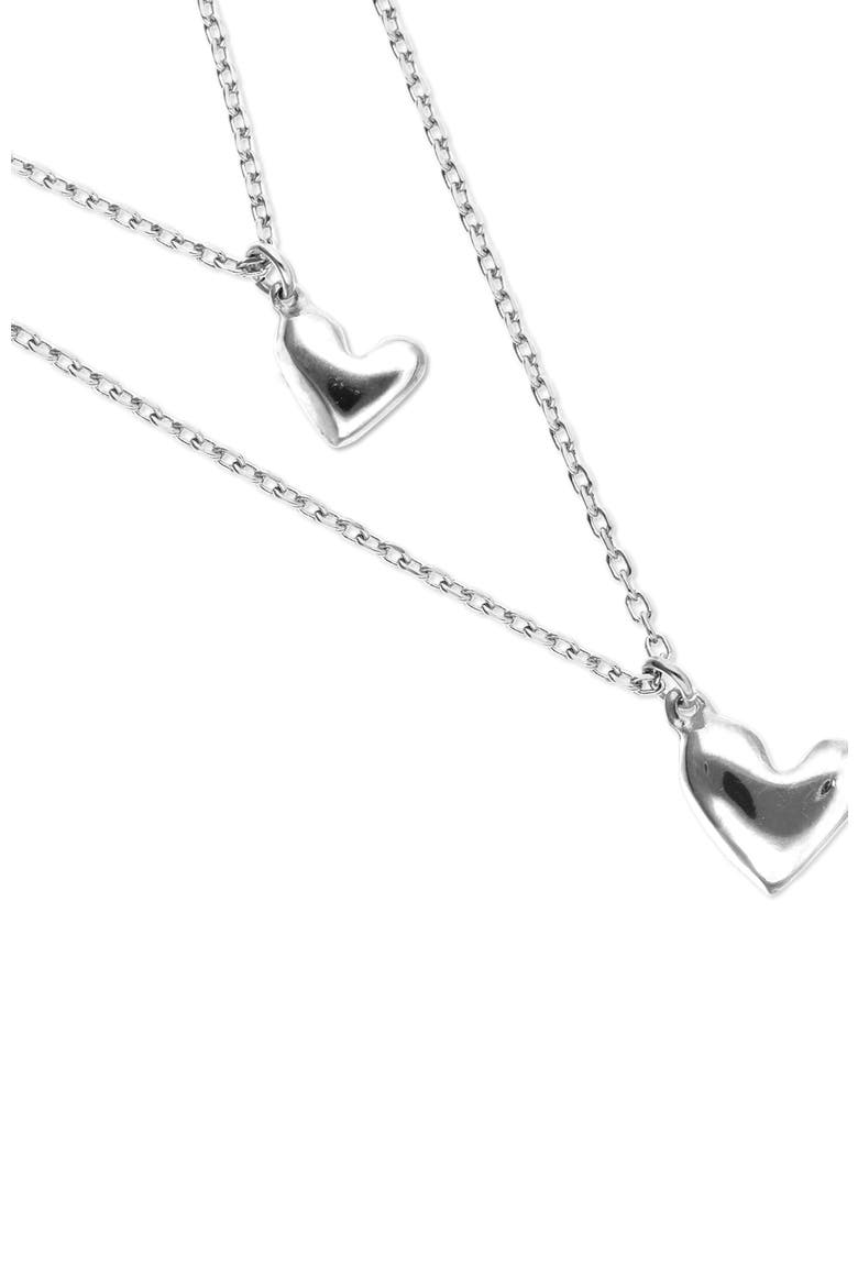 Double Necklace Plated In Sterling Silver With Two Hearts, Alternate, color, Silver