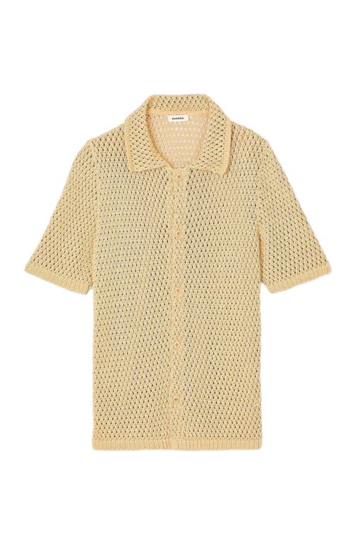 Sandro Crochet Classic Fit Button Down Shirt In Nut