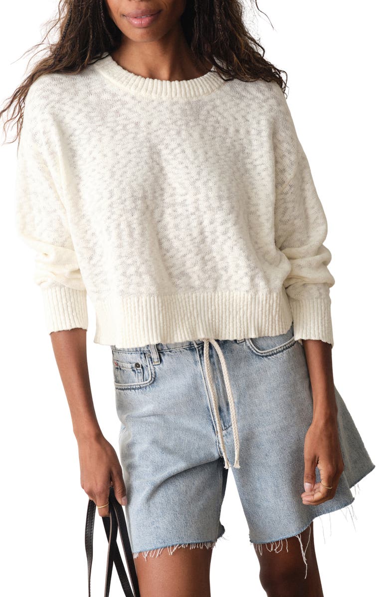 Marine Layer Sea Breeze Cotton Crewneck Sweater, Main, color, Antique White