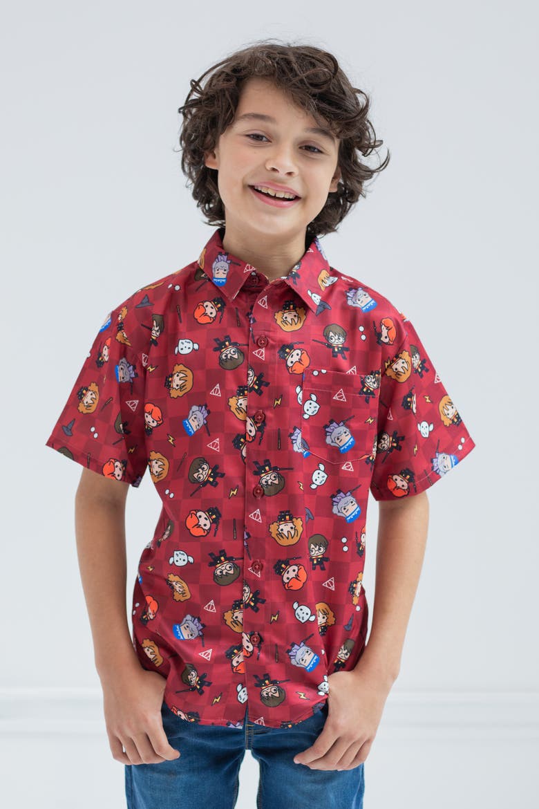 Short Sleeve Button Down Shirt, Alternate, color, Burgundy Checker