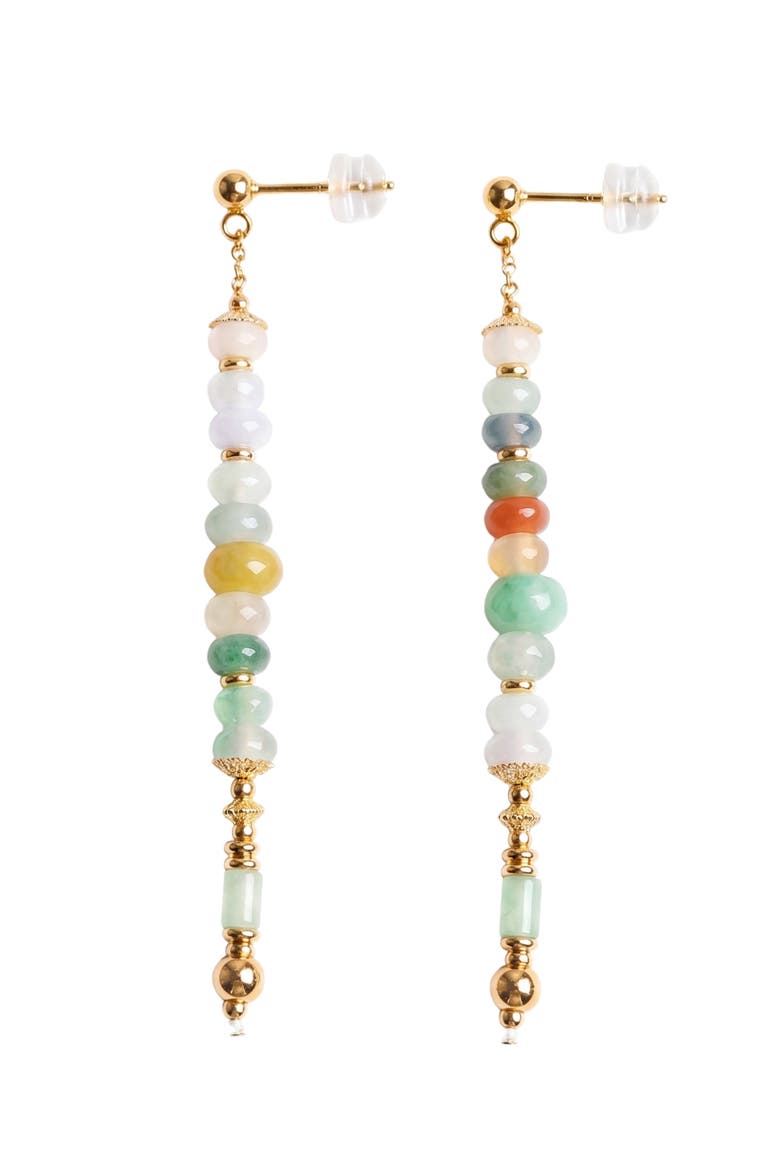 Mosaic Birdie Tricolor Jade Drop Earrings, Main, color, Gold