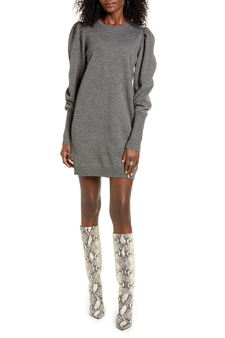 x Influencers San Francisco Puff Sleeve Sweater Dress (Nordstrom Exclusive), Main, color, CHARCOAL