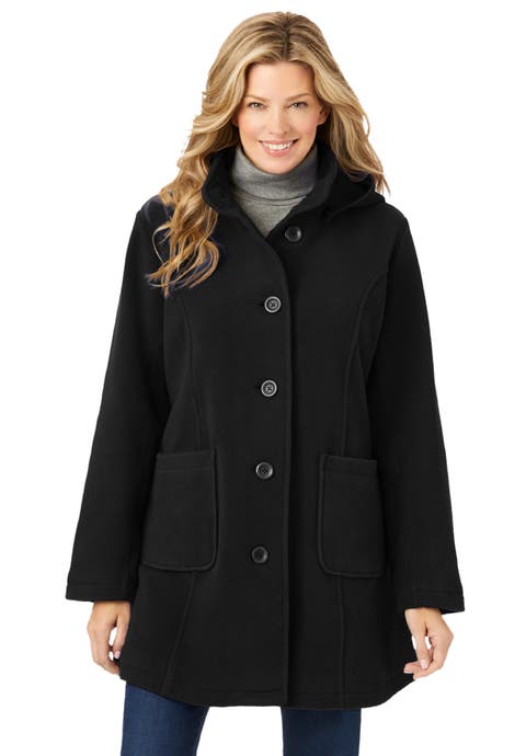 Hooded A Line Fleece Coat (plus)