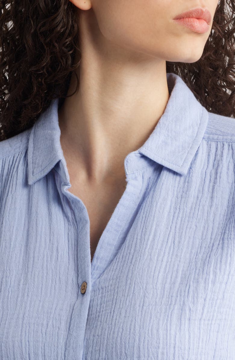 beachlunchlounge Dawson Short Sleeve Cotton Button-Up Shirt, Alternate, color, Light Denim