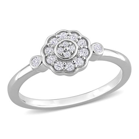 Diamond Flower Ring Sterling Silver