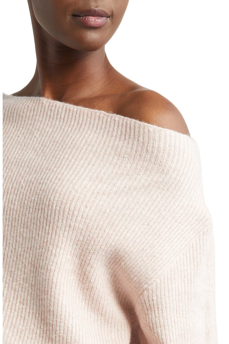 One-Shoulder Rib Sweater, Alternate, color, PINK SMOKE