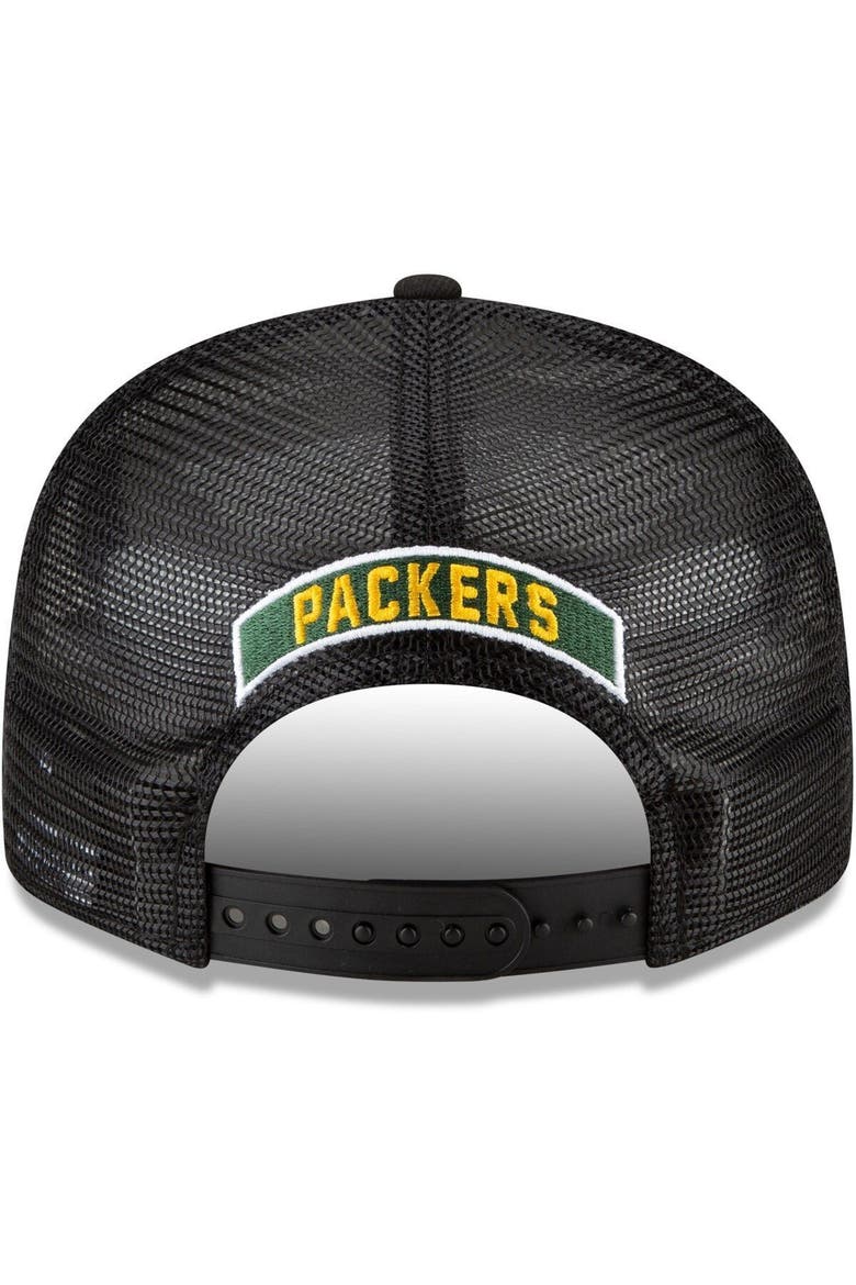 Men's New Era Black Green Bay Packers Shade Trucker 9FIFTY Snapback Hat, Alternate, color, BLACK