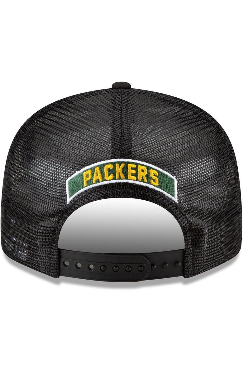New Era Men's New Era Black Green Bay Packers Shade Trucker 9FIFTY Snapback Hat, Alternate, color, 