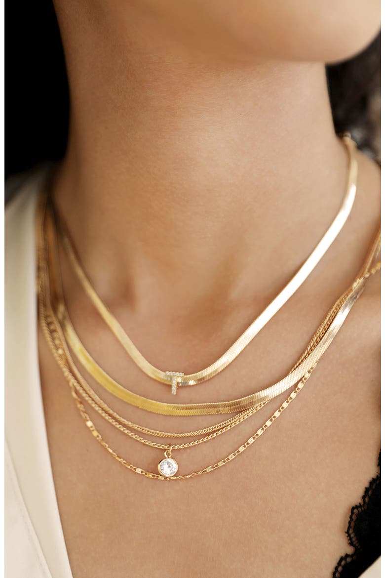 Pavé Cubic Zirconia Initial Charm Necklace, Alternate, color, GOLD - T