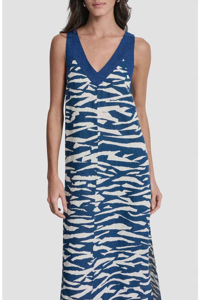 Print Colorblock Linen Midi Dress, Alternate, color, TIDAL BREAK/ ADMIRAL