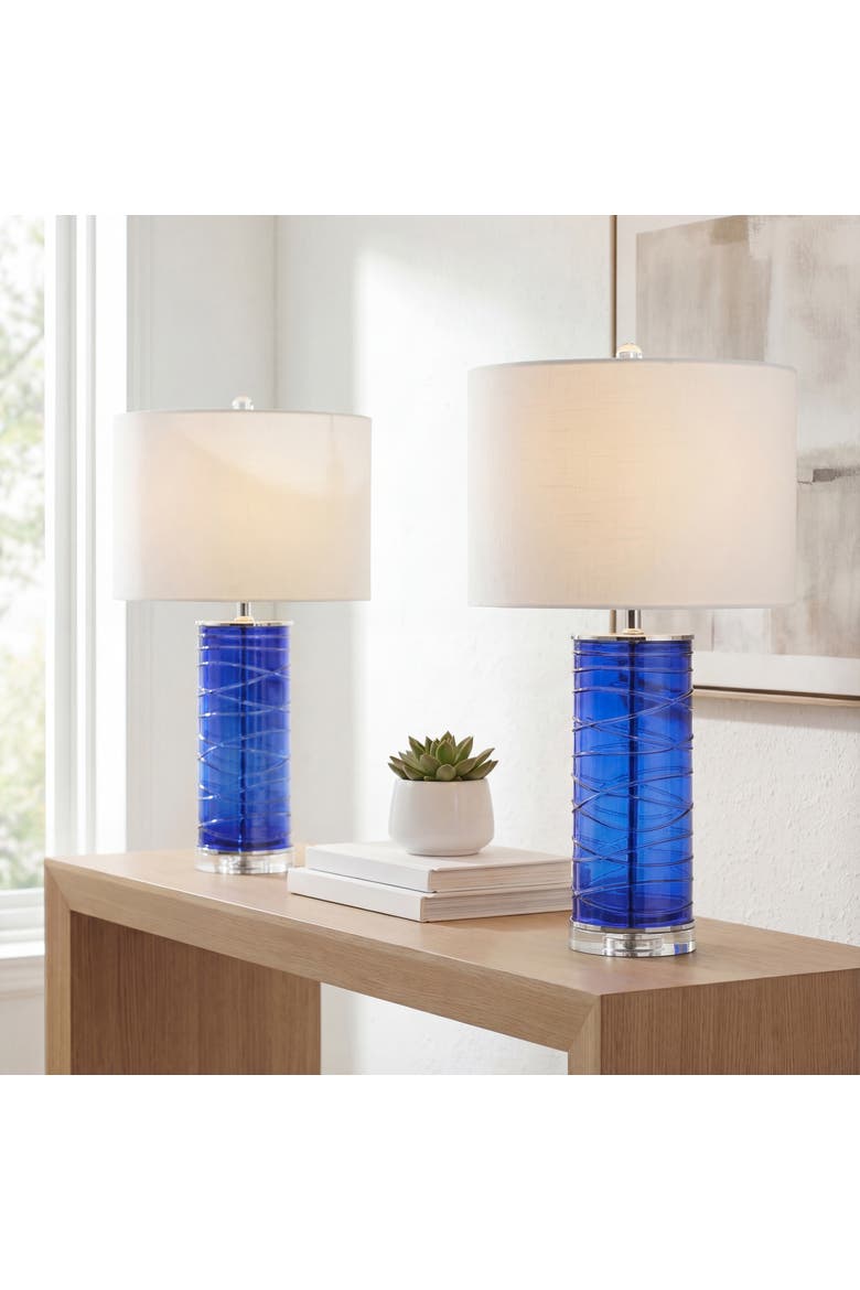 Cole 27.5" Modern Fused Glass Cylinder LED Table Lamp, Main, color, Cobalt
