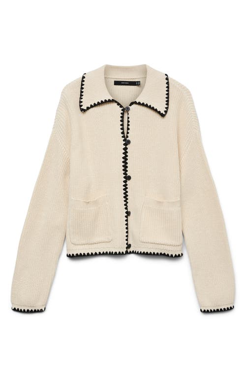 Vero Moda Pomelo Polo Cardigan In Birch/black