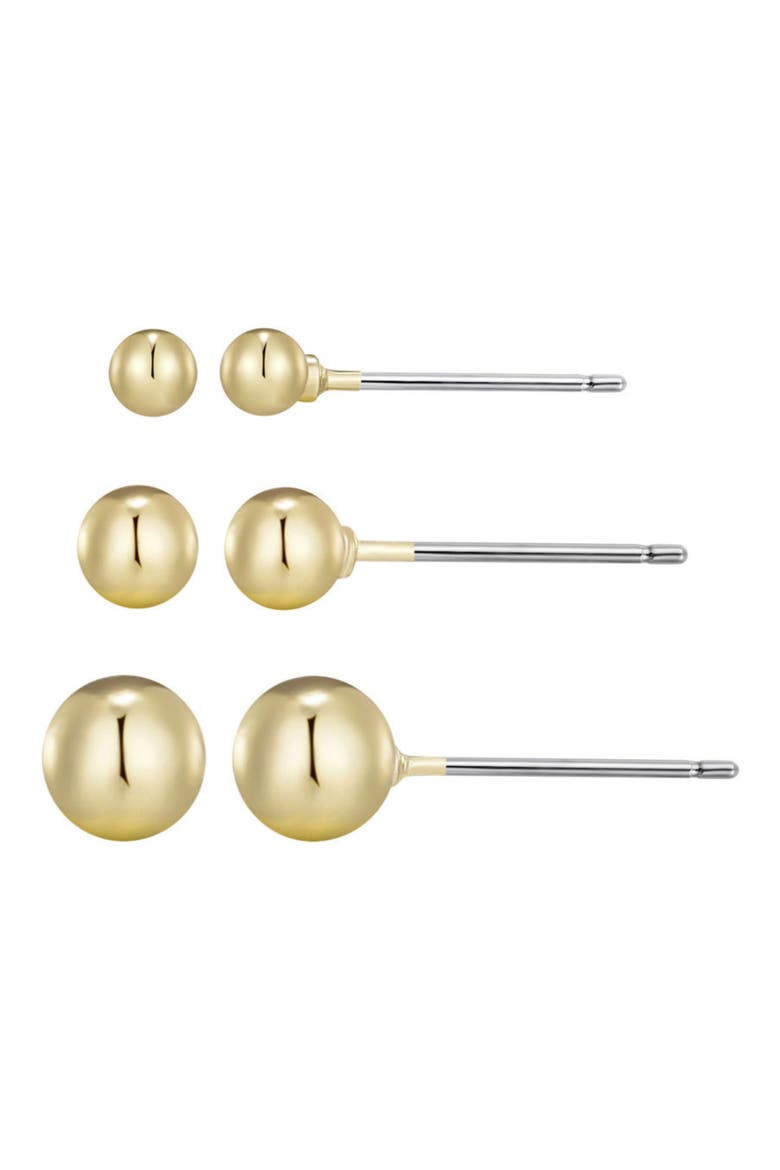 Set of 3 Ball Stud Earrings, Main, color, GOLD