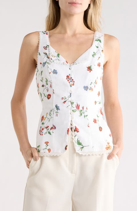 Lace Trim Linen Tank