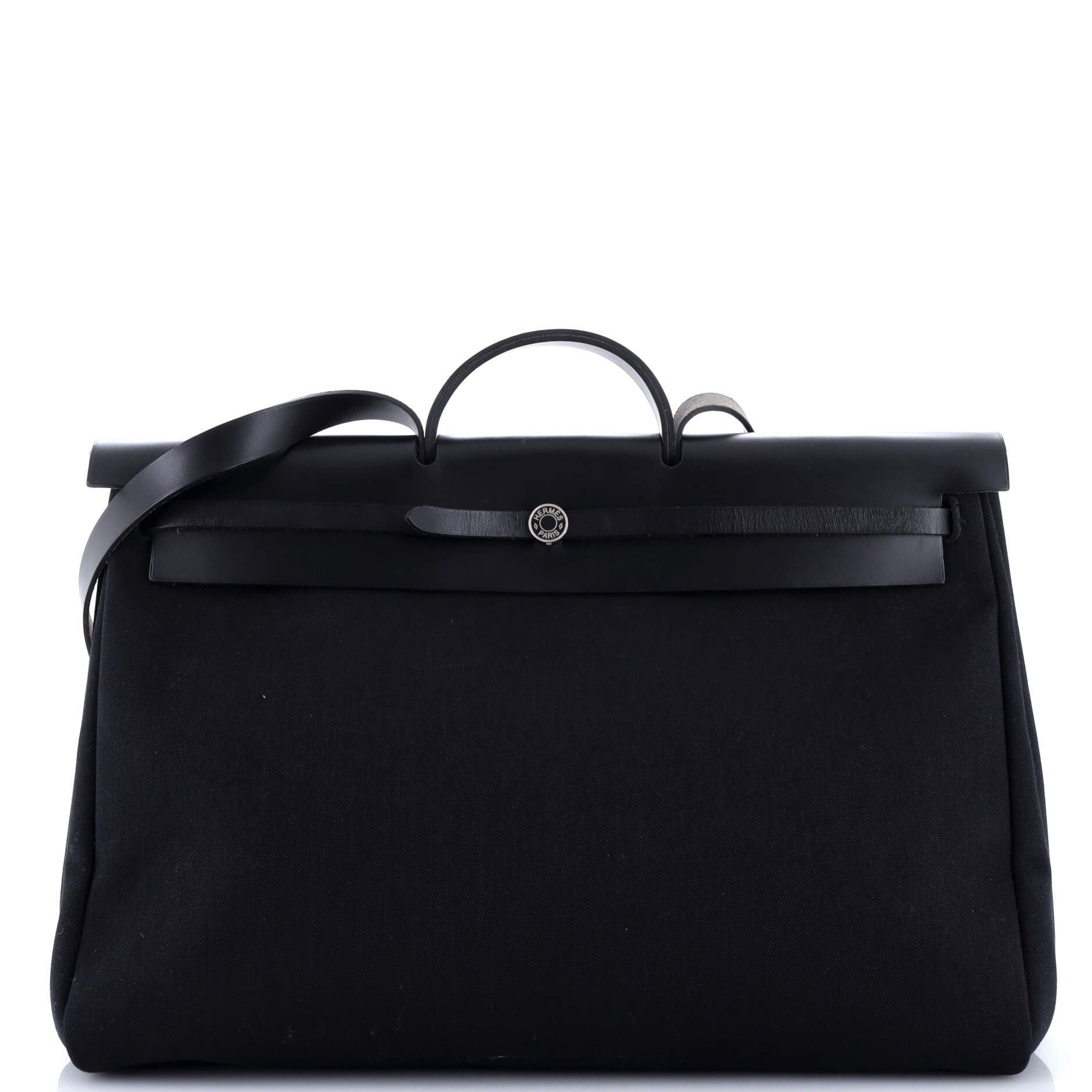 Pre-Owned Hermes Herbag Zip Leather and Toile 50, Main, color, Noir
