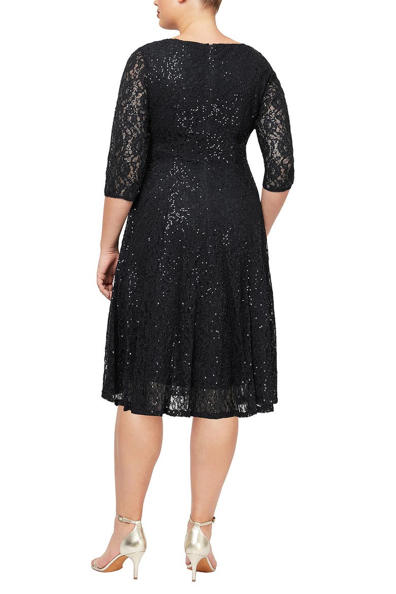 Lace Fit & Flare Dress, Alternate, color, BLACK