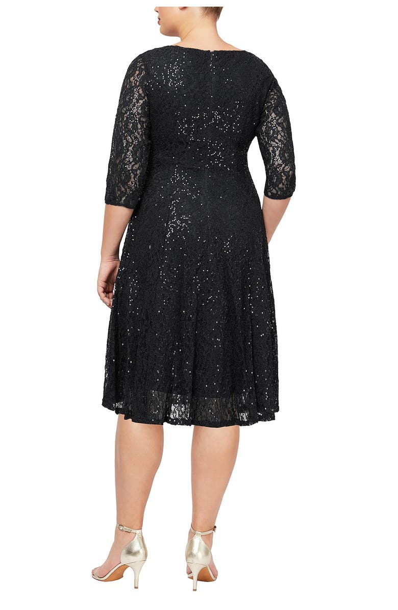 SLNY Lace Fit & Flare Dress, Alternate, color, Black