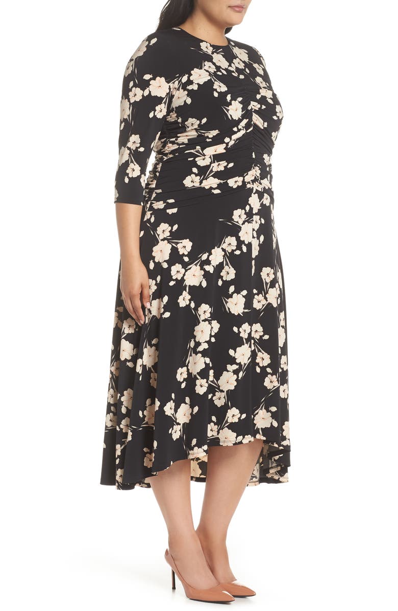Maggy London Ruched Floral Midi Dress, Alternate, color,