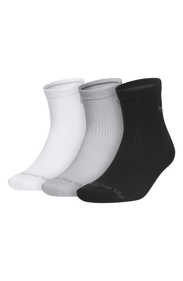adidas Gender Inclusive Assorted 3-Pack Quarter Socks, Main, color, White/ Clear Grey/ Black