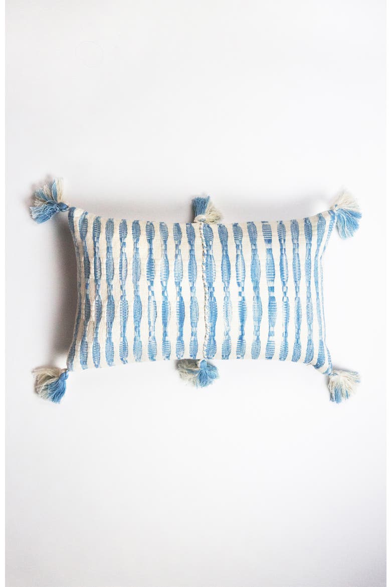 Antigua Naturally Dyed Striped Handwoven Cotton Throw Pillow, Main, color, Blue