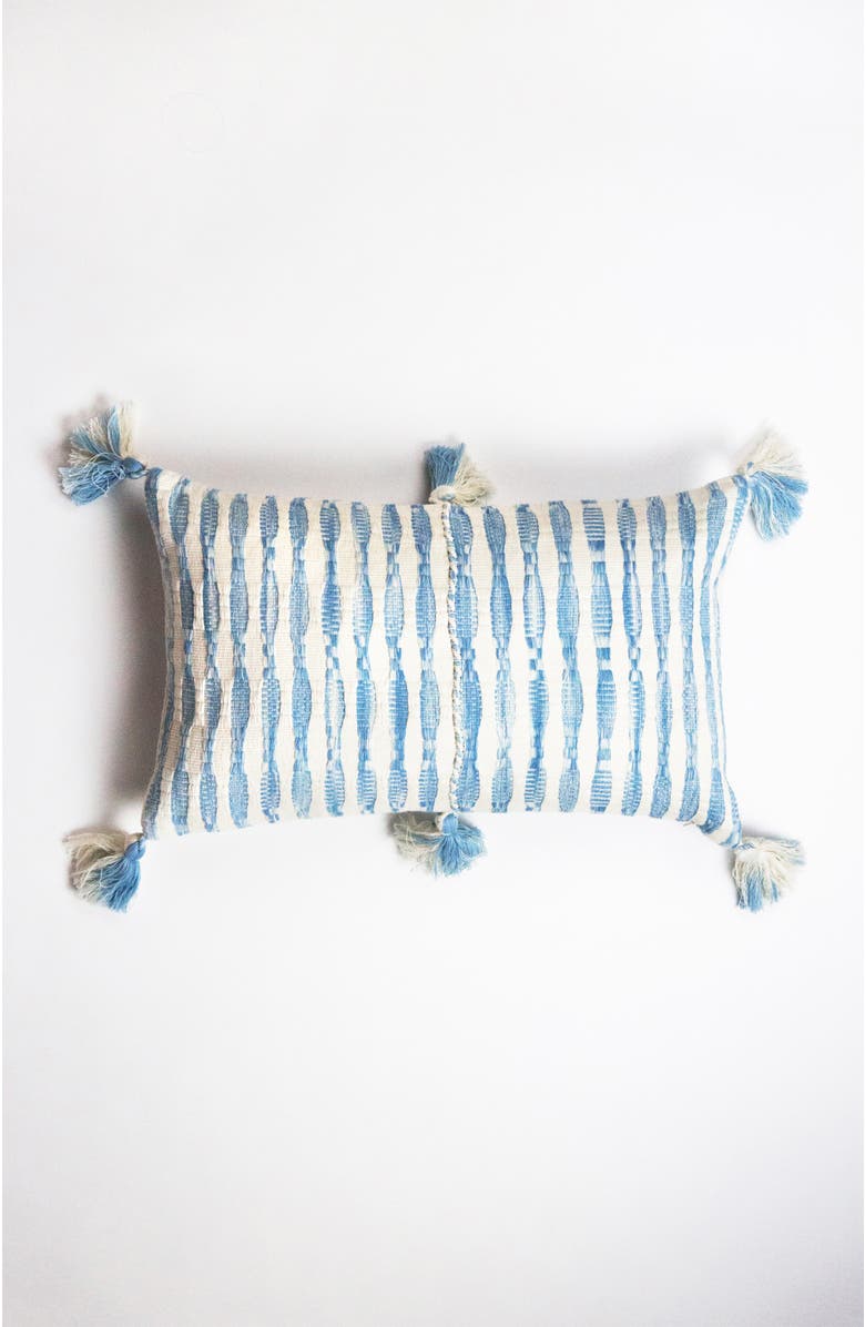Archive New York Antigua Naturally Dyed Striped Handwoven Cotton Throw Pillow, Main, color, Blue