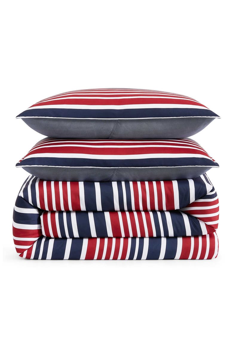 Favorite Stripe Comforter & Shams Set, Main, color, WHITE/ MEDIUM RED/ NAVY BLUE