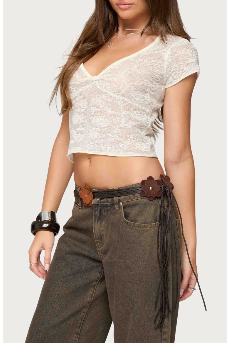 Krystal Twist Front Crop Mesh Top, Alternate, color, CREAM
