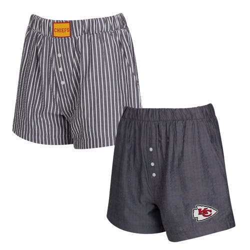 Concepts Sport Black Kansas City Chiefs Two-pack Stripes And Solids Boxer Shorts Set In Gray