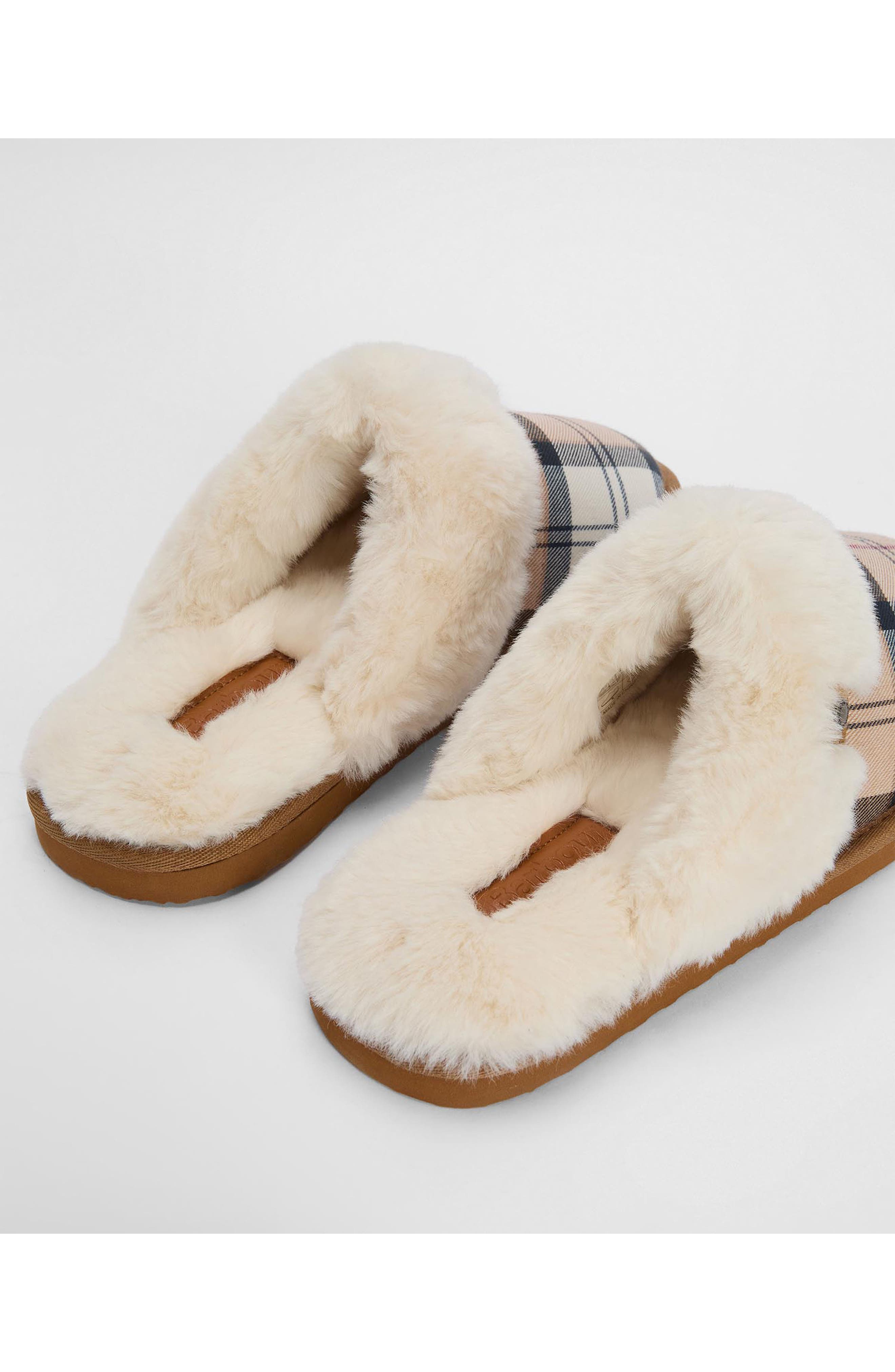 Barbour Claudia Faux Fur Lined Scuff Slipper, Alternate, color, Hessian Tartan