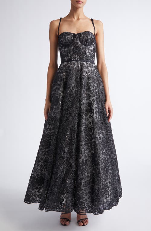 Giambattista Valli Sequin Floral Embroidered Corset Dress In Black